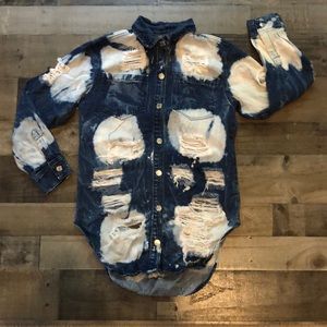 Thrill Jeans Bleached Ripped/Distressed Denim Tunic Dress